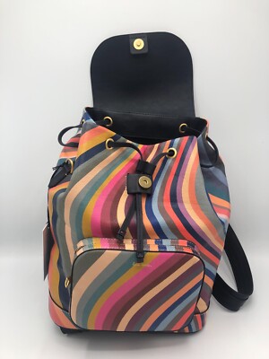 PAUL SMITH PAUL SMITH SWIRL WOMEN'S LEATHER STRIPE BACKPACK SHOULDER BAG