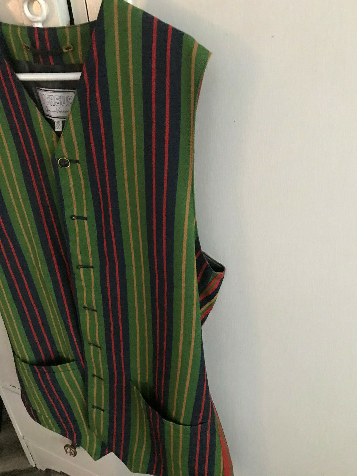 Vintage Versus Versace Wool Vest Striped Green Blue Red Yellow Size 36 / 50