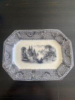Antique Rhone Scenery T.J. & J Mayer Grey Serving Platter Vintage Home Decor
