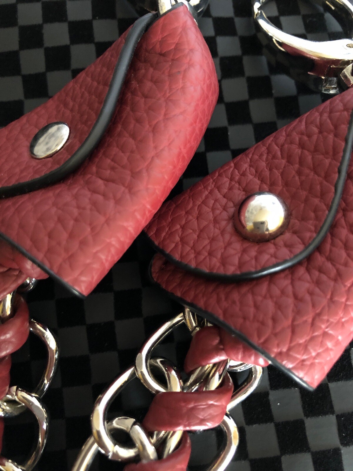 replacement purse strap Shoulder Chain Maroon Silver Hardware Faux Leather