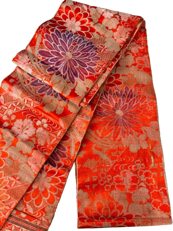 Japanese kimono  Pure Silk Fukuro obi auction Vintage  classic floral pattern