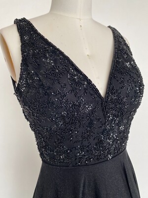 Black Prom Dress Size 0 Beaded Sequin Sheer Party Dress Long Glitter Gown Sz 0
