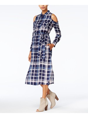 

MAISON JULES Женское темно-синее клетчатое платье-рубашка с манжетами ниже колена. Размер, Navy