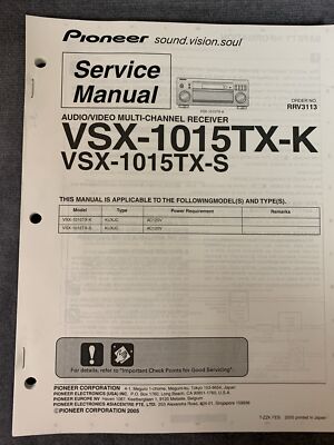 Pioneer VSX-1015TX-K & VSX-1015-TX-S Service Manual [Original w/Schematics, etc]