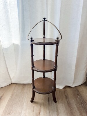Vintage Brass Butler 957 Wood 3 Tier Side Table Muffin Stand Plant Holly Regency