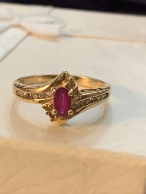 VINTAGE DESIGNER SUMA 14K YELLOW GOLD MARQUISE RUBY DIAMOND DOUBLE ROW BAND RING