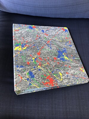 Vintage 1.5  3-Ring Binder 1980 s 1990s Denim Paint Splatter Graphic Print Rad