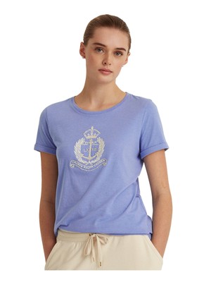 

RALPH LAUREN Женская синяя футболка с короткими рукавами и круглым вырезом, Синий