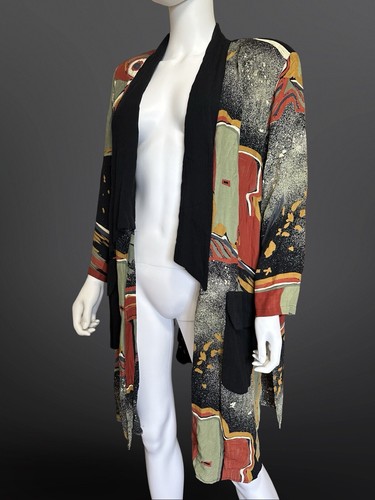 Vintage 80s 90s Abstract Print Rayon Duster Jacket By