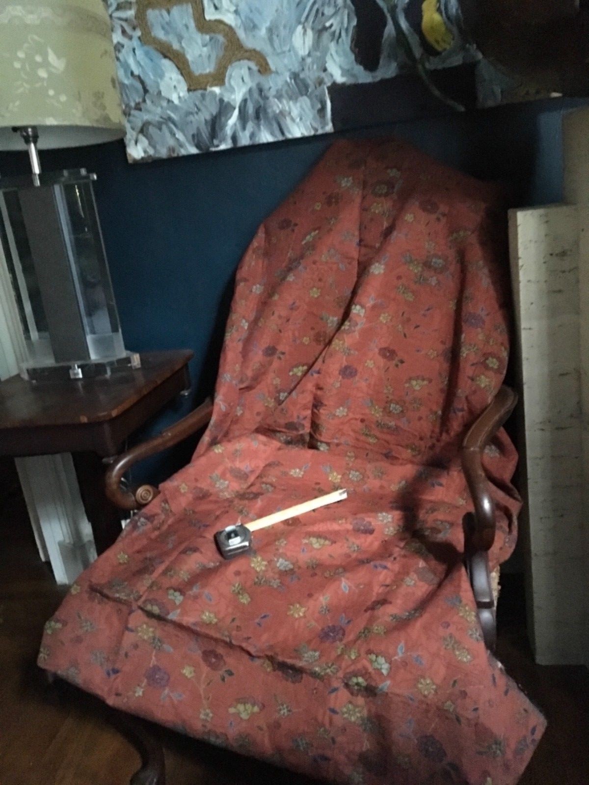 Vintage Waverly upholstery fabric,tapestry, 55x2yds #12,Burnt orange, blue flora