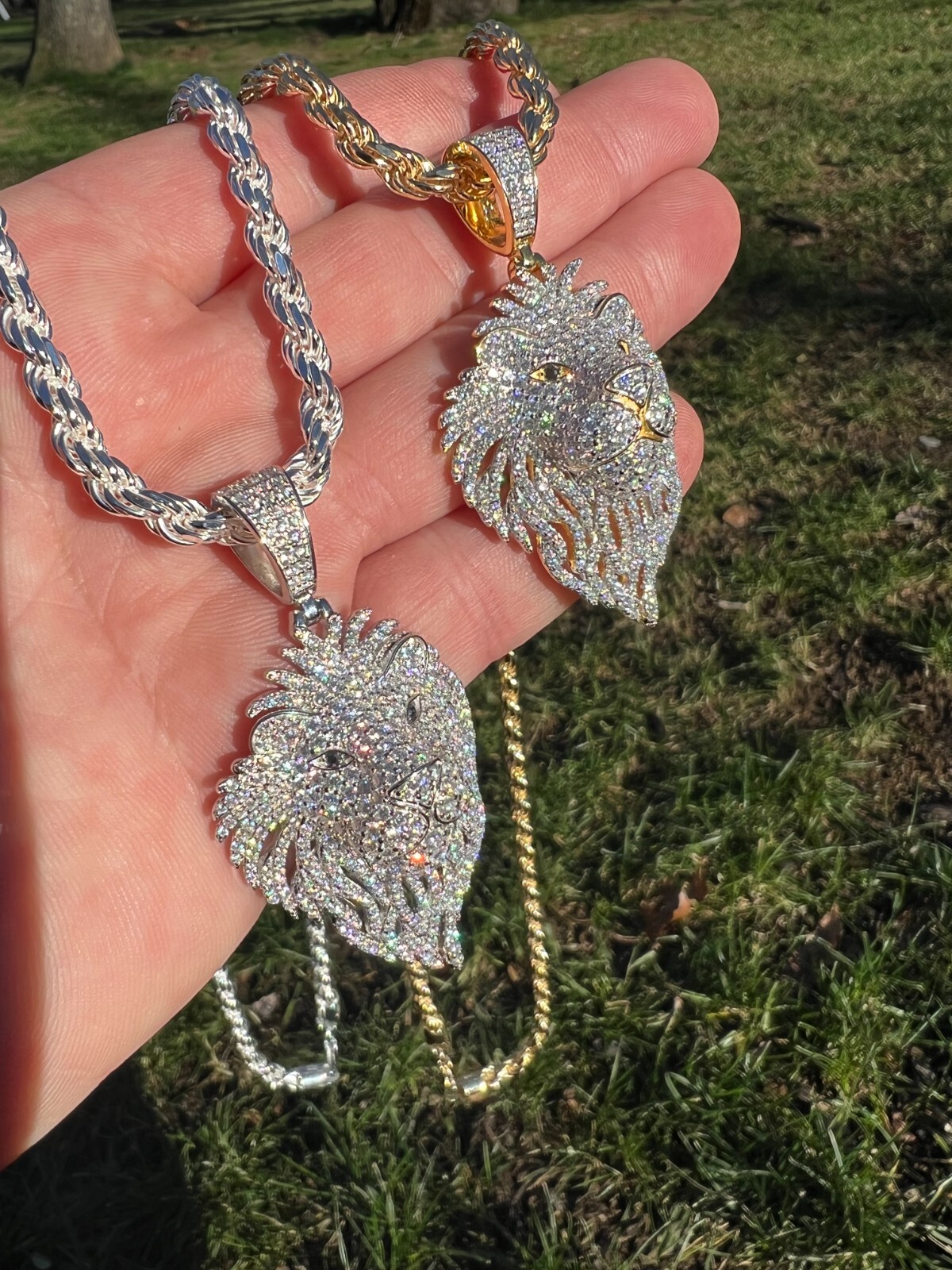 Pre-owned Lion Moissanite Silver/gold Plated Iced  King Pendant Necklace Pass Tester