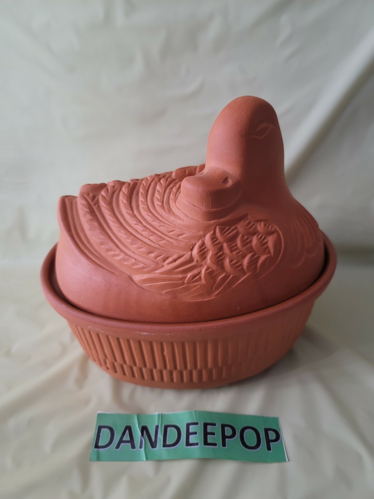 Vintage Terracotta Duck In Basket Covered Bowl Farmhouse Decor