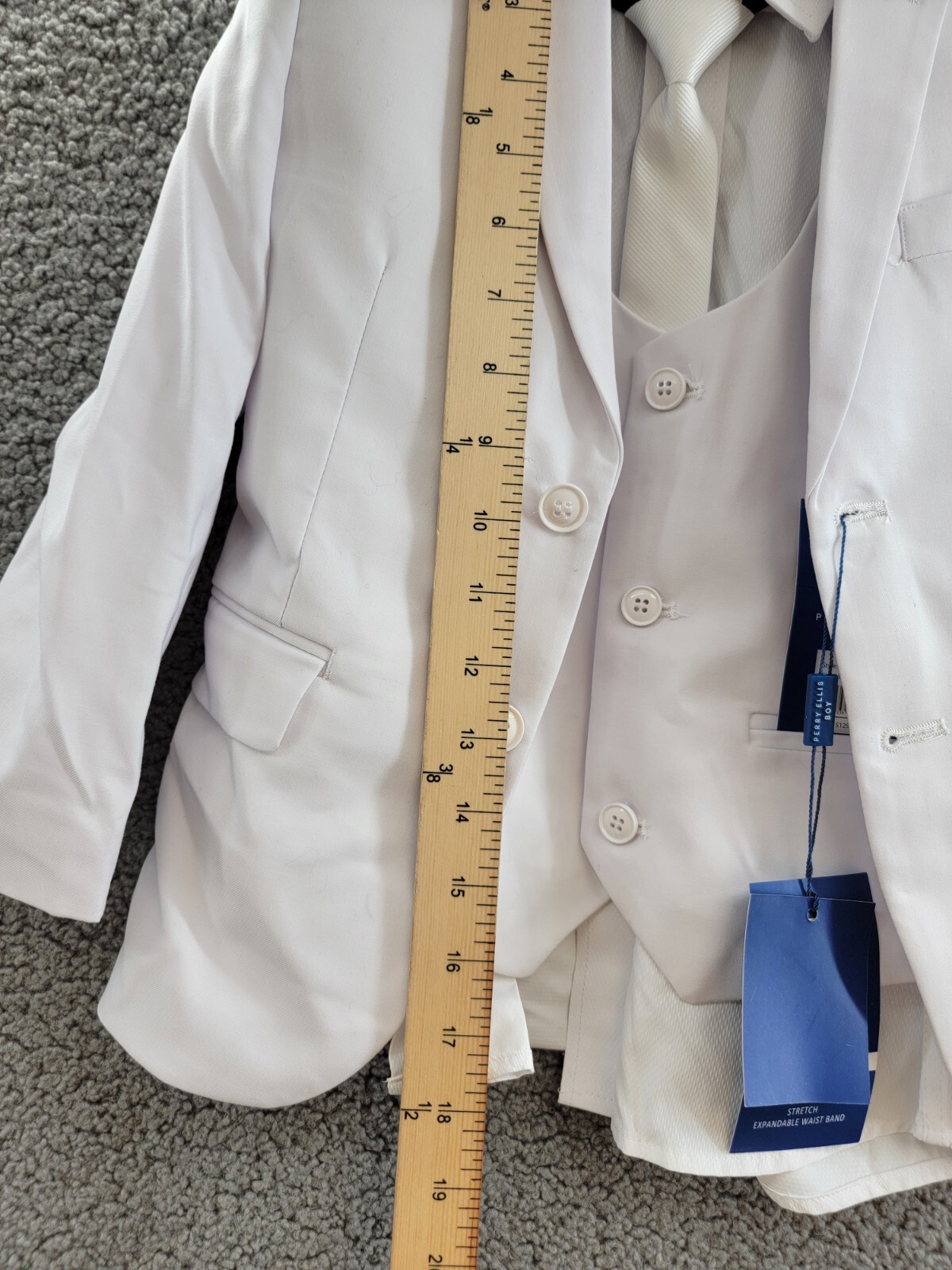 Perry Ellis Shirt Tie Jacket Vest & Pants Suit Set Little Boy's 5 White 5-Piece - Picture 7 of 24