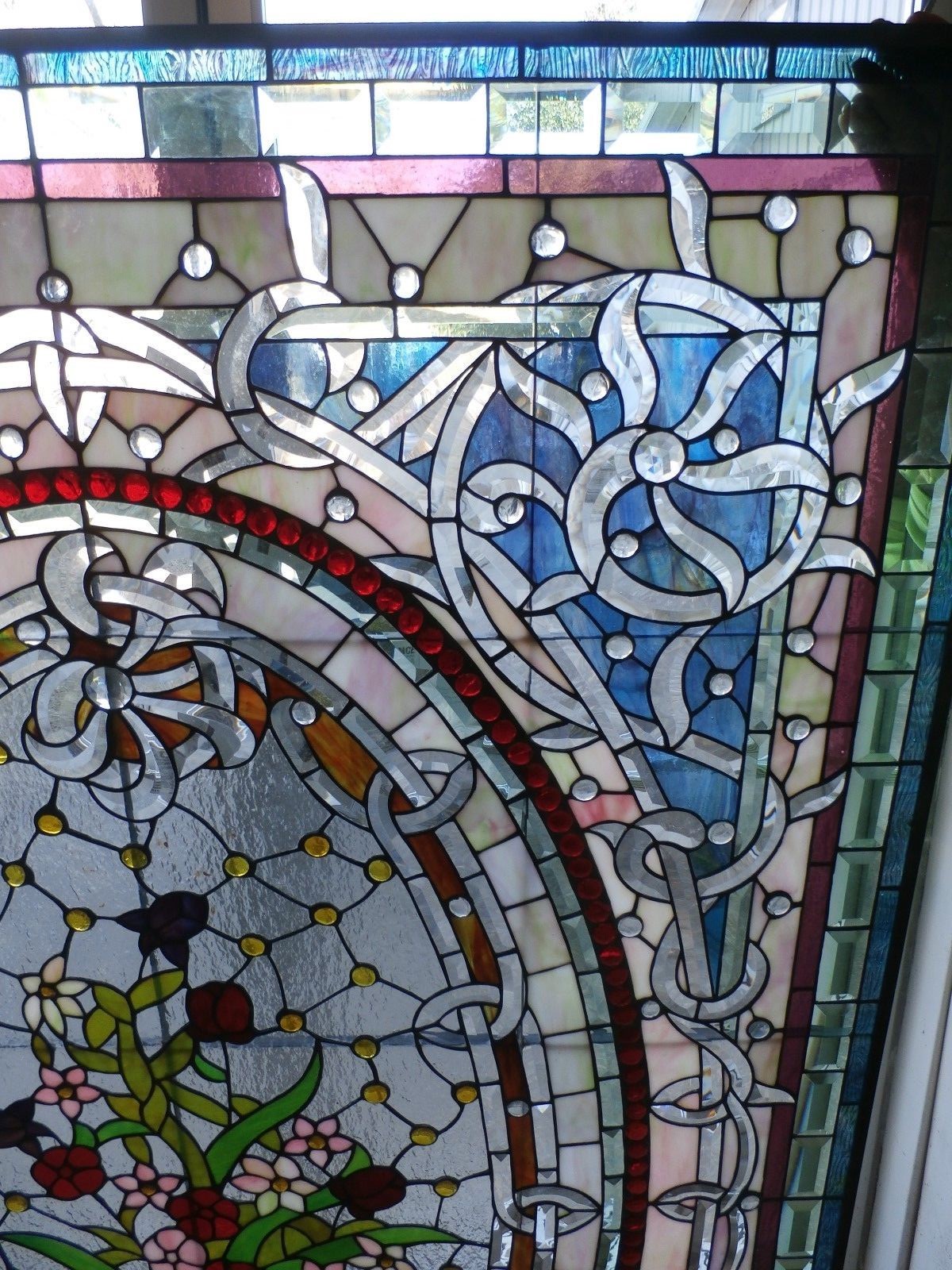 Beautiful Large Floral Leaded and Stained Glass Window / Panel  48