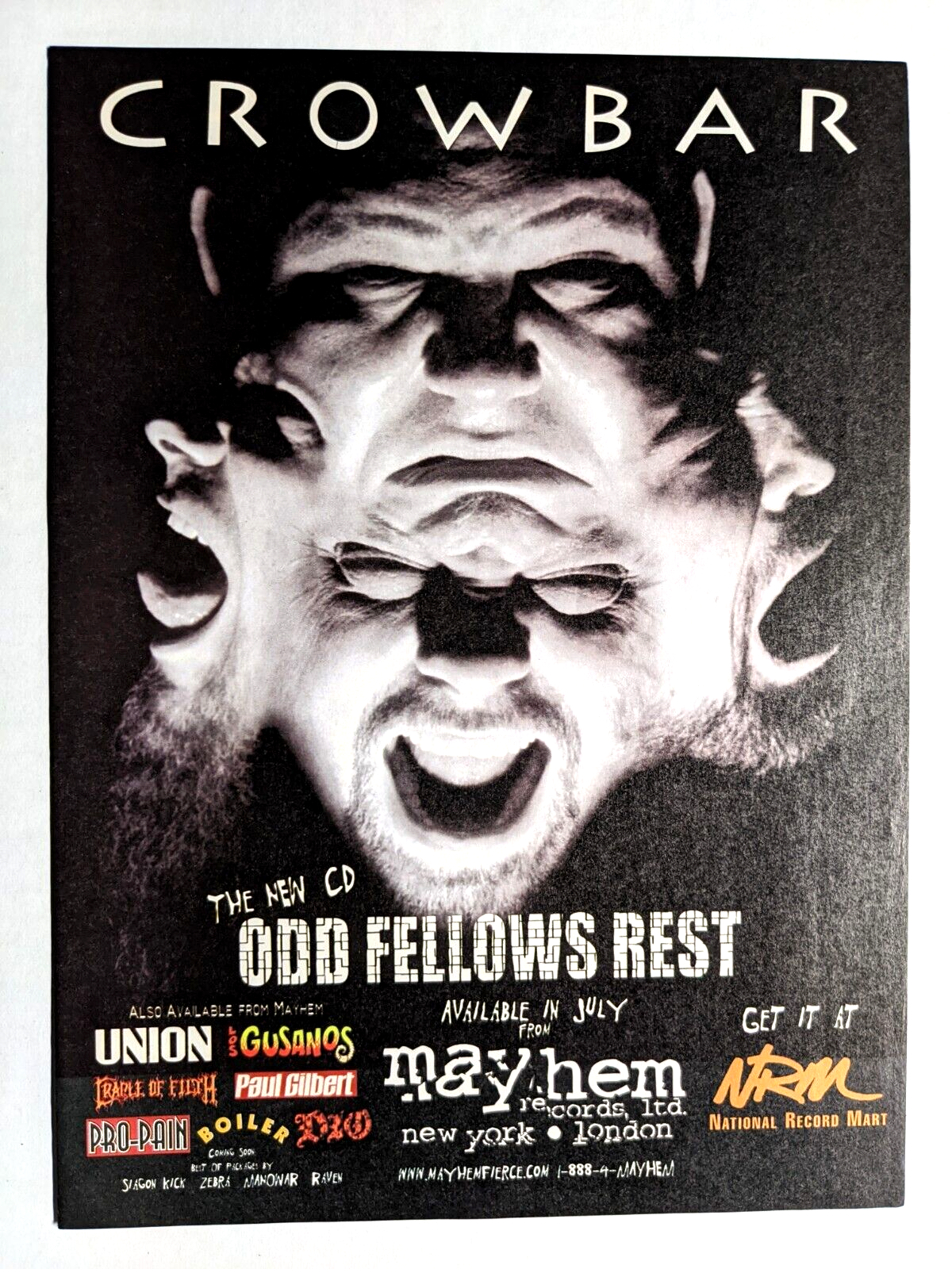 CROWBAR KIRK WINDSTEIN 1998 ODD FELLOWS REST LP MAGAZINE FULL PAGE PRINT AD