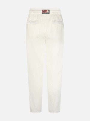 Pre-owned Mc2 Saint Barth Man White Linen Calais Pants With Drawstring