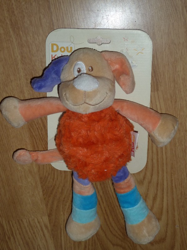 Doudou Peluche  Chien Hund Dog Bleu Orange Doukidou Dou Kidou Douki Dou Neuf
