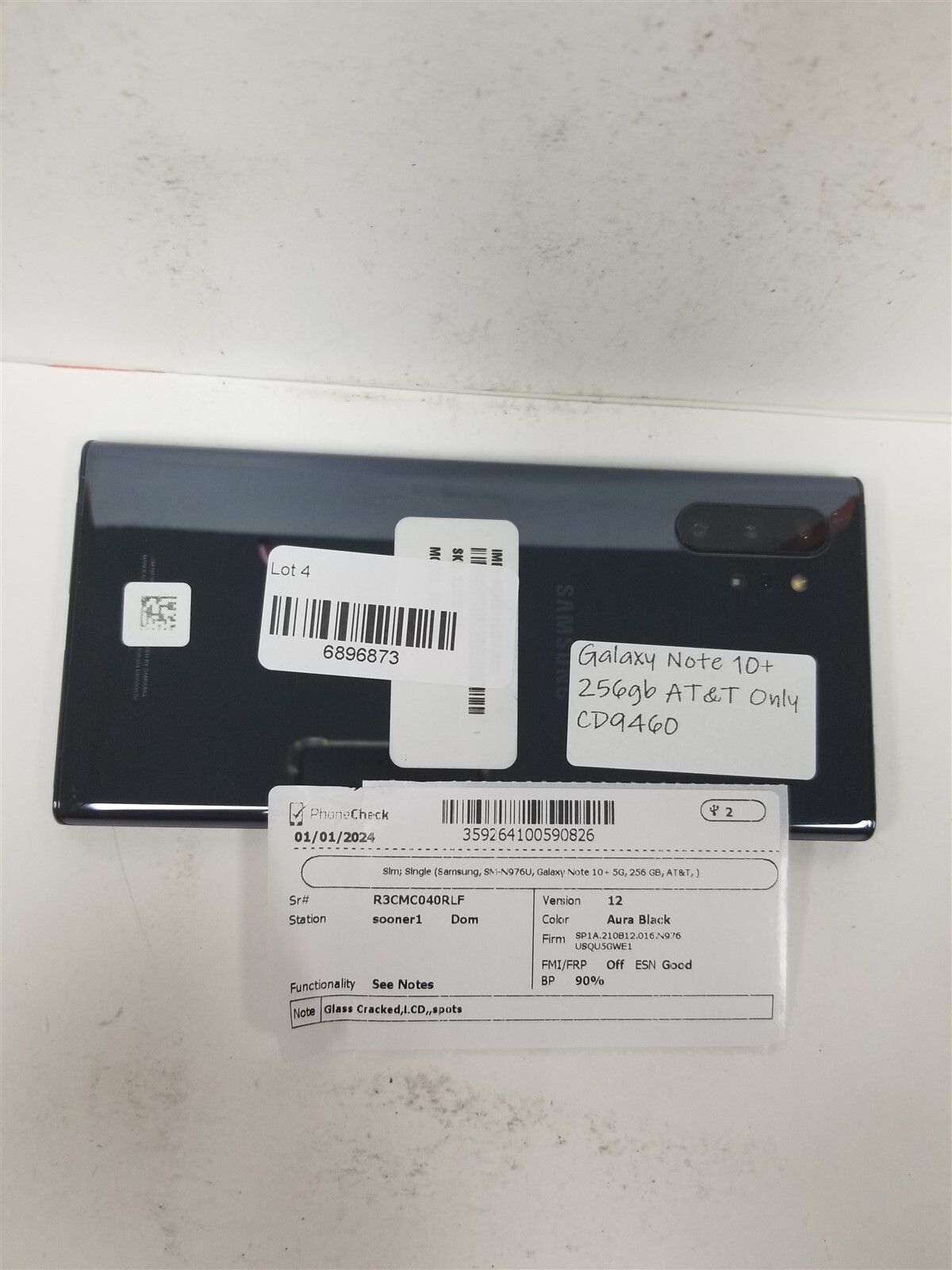 Samsung Galaxy Note 10+ 5G 256gb Black SM-N976U (AT&T Only) Damaged CD9460