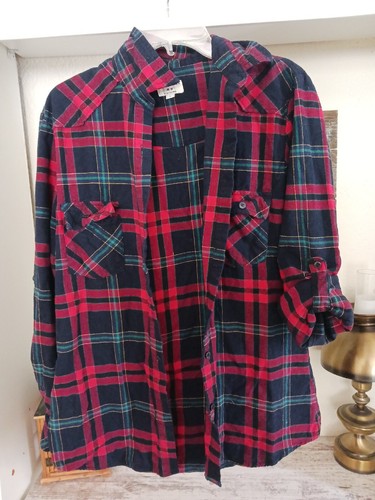 Matchstick Argus Shirt Flannel Plaid Red Button Up Ladies Large Jacket Roll Up