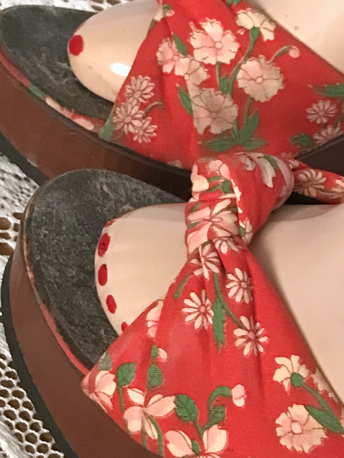 Platform Shoes Red Floral Wedge Heel Festival Boho Vintage Vtg 7 1/2 - 8