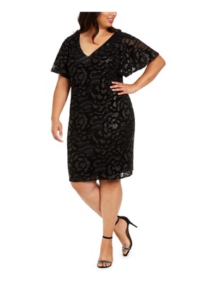 

CALVIN KLEIN Женское черное коктейльное платье длиной до колена с короткими рукавами, Черный