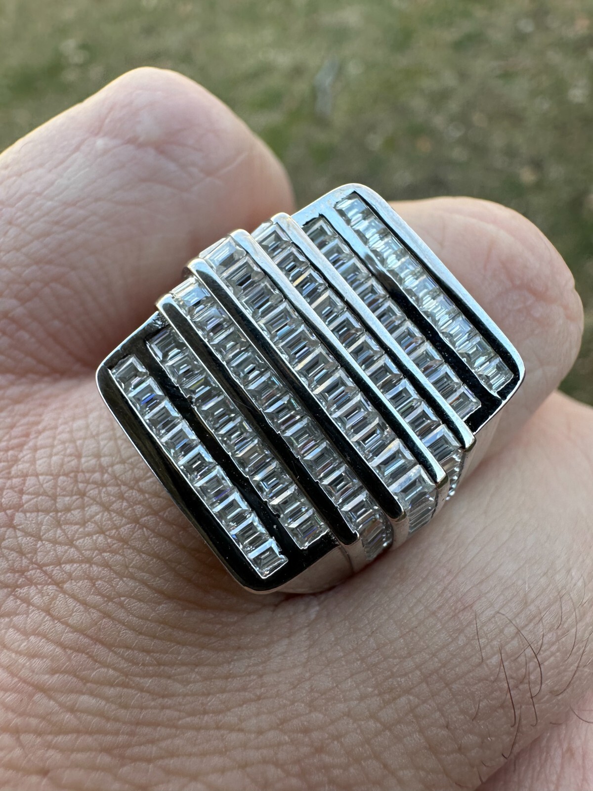 Pre-owned Pinky Moissanite Baguette Ring Real 925 Silver Iced Hip Hop  Pass Diamond Tester