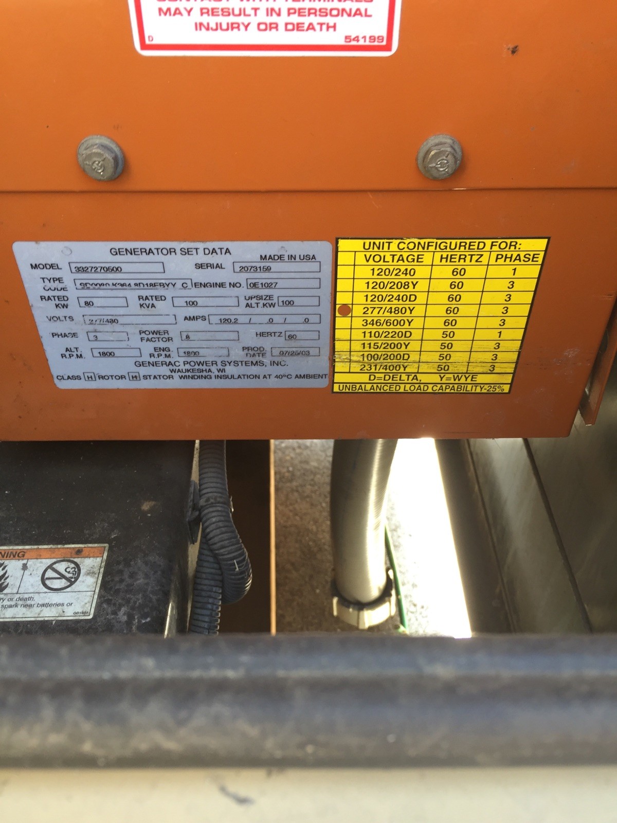 80 kW Generac Generator, enclosed with base tank