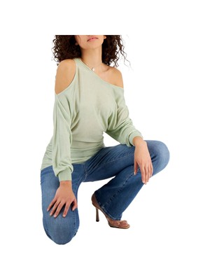 GUESS Womens Green Pullover Unlined Logo Long Sleeve Sweater L