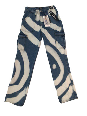 Simple Society Super High Rise Baggy Cargo Boyfriend Jeans Bleach 3/26