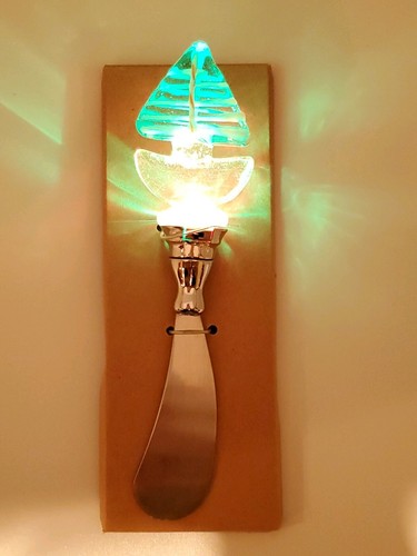 Nautical Coastal Beach Sailboat Glass LED Color Changing Cheese Spreader Gift