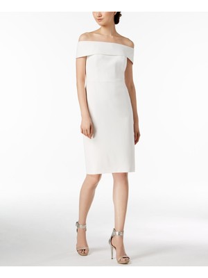 

CALVIN KLEIN Женское белое платье-футляр выше колена с короткими рукавами Petites, Белый