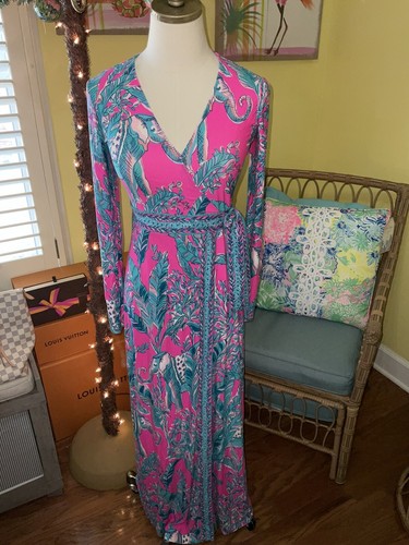 Pre-owned Lilly Pulitzer Marseilles Wrap Maxi Talk Story To Me $228 Size Xxs,xs,s,m In Multicolor