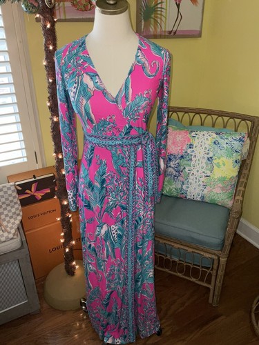 Pre-owned Lilly Pulitzer Marseilles Wrap Maxi Talk Story To Me $228 Size Xxs,xs,s,m In Multicolor