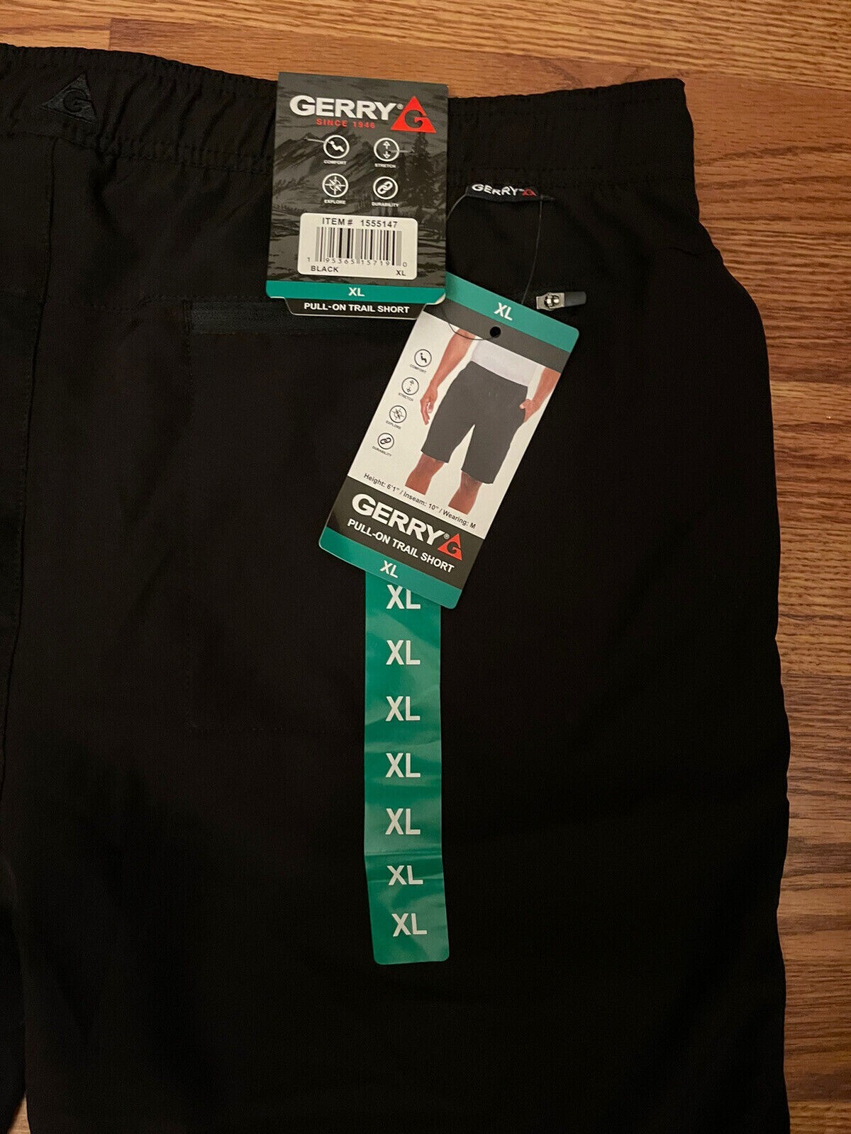 Gerry Mens Shorts Pull On Trail Black Drawstring Pockets