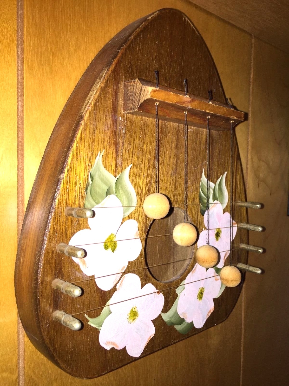 Harp vintage 4 strings handmade w/painting ANTIQUE musical instrument free ship