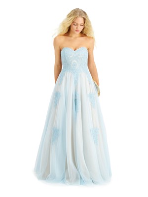 SAY YES TO THE PROM Womens Light Blue Patterned Formal Dress 5