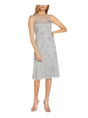 

ADRIANNA PAPELL Женское Серое Коктейльное Платье До Колена без Рукавов + Расклешенное Платье, Серый