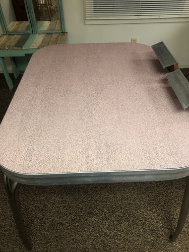 1950s Pink Chrome & Formica Kitchen Table Rare. Comes With 2 Leaves To Expand