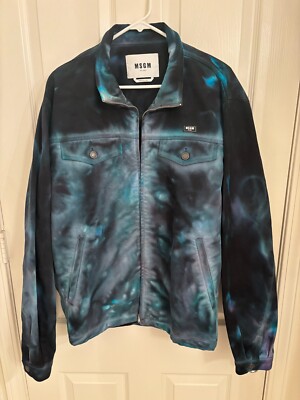 MSGM Tie Dye Denim Jacket Black and Blue