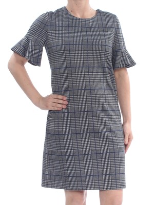 

CALVIN KLEIN 1061 Черное + синее платье прямого кроя с застежкой-молнией в елочку и рукавами расклешенными 3/4, Черный