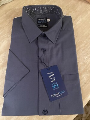 Primary Blues Men s SLIM FIT MEDIUM Short Sleeve Collared  Shara  Shirt NWT