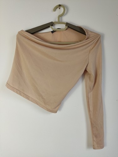 shein womens top  beige one shoulder crop tee uk size small new free postage