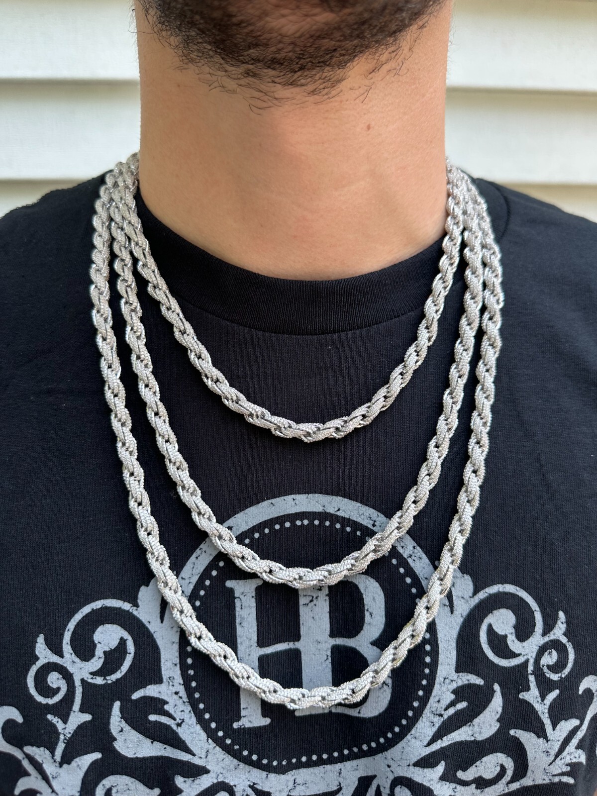 Pre-owned Harlembling Moissanite Iced 7.5mm Rope Chain Necklace Real 925 Silver Men's Hip Hop 16-28" In White/colorless