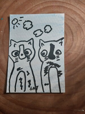 Cat IMPRESSIONISM Black White WHIMSICAL ANIMALS OOAK Original Small Gat Painting