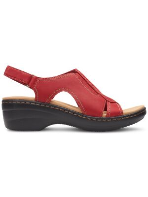 

CLARKS COLLECTION Женские красные кожаные сандалии Merliah на танкетке с круглым носком, 6,5 W, Красный, 26165254
