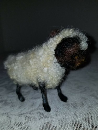 Sweet Ooak Needle Felted Tiny Baby Black Sheep Handmade Easter 3