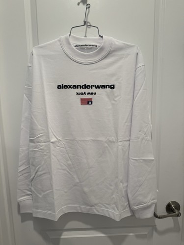 Pre-owned Alexander Wang Women's York Embroidered Flag Logo Crewneck Sweatshirt Sz Xs In White