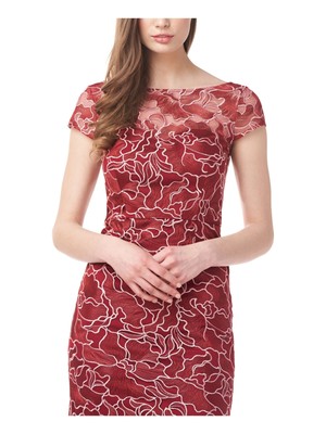 

JS COLLECTION Женское красное длинное вечернее платье с короткими рукавами, Красный
