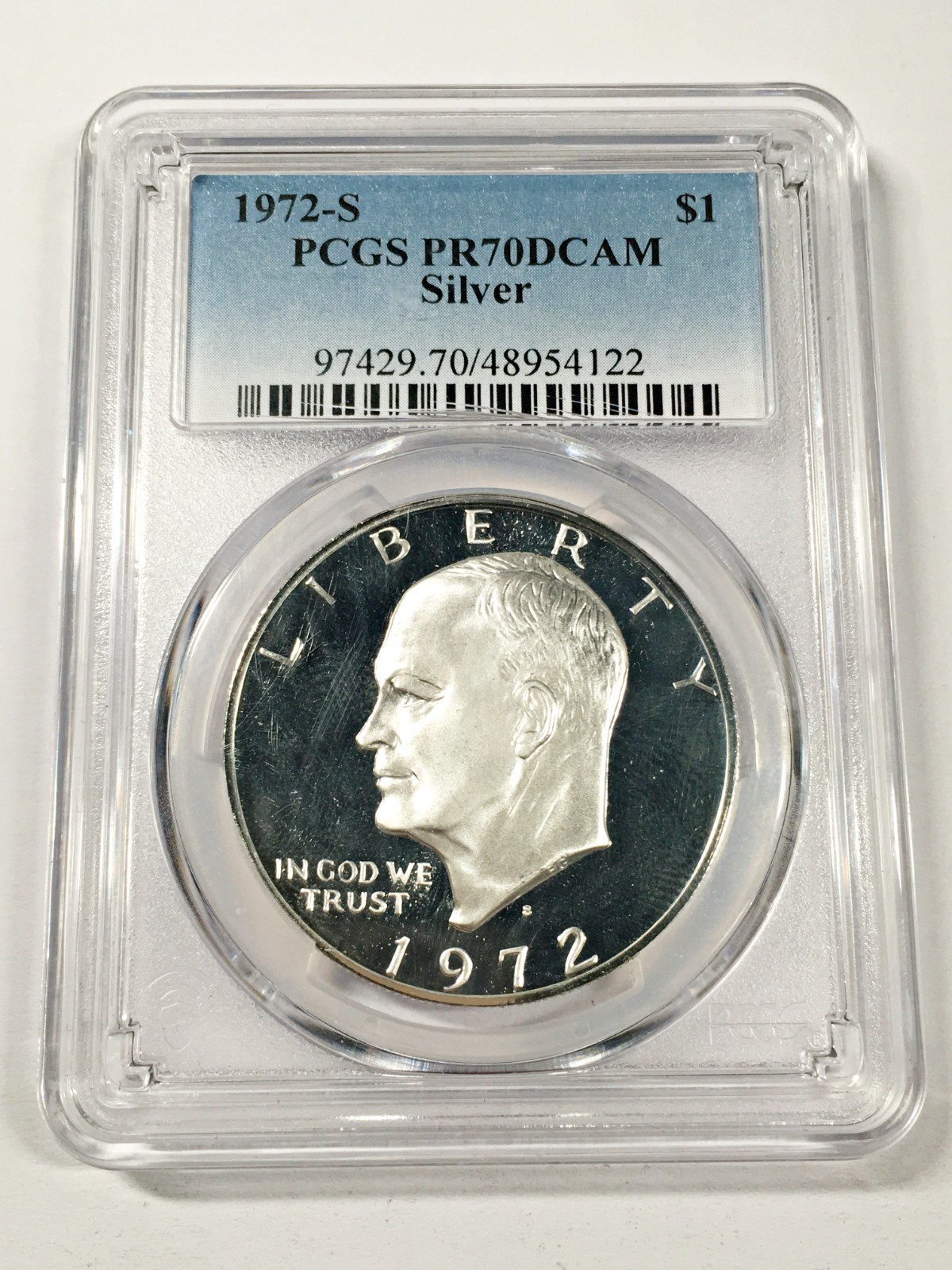 1972-S PR70 DCAM Silver Eisenhower Dollar Ike PCGS Blue