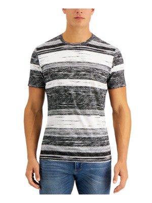 

SUN STONE Мужская черная легкая полосатая футболка классического кроя с короткими рукавами, Черный, 100099816